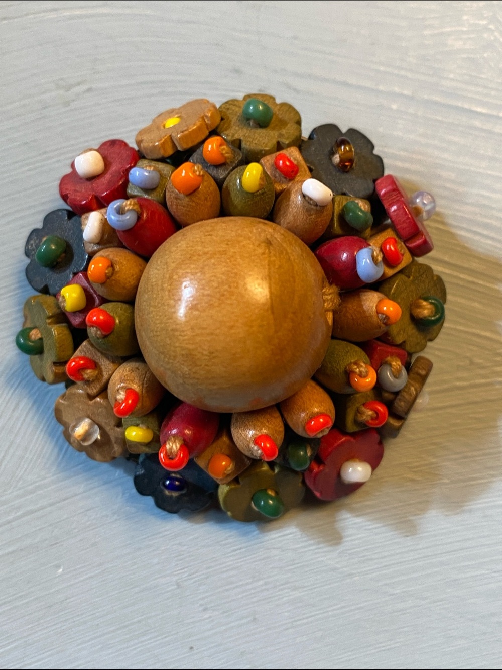 Vintage Czechoslovakian Wooden Flower & Beaded Brooch 1930’s